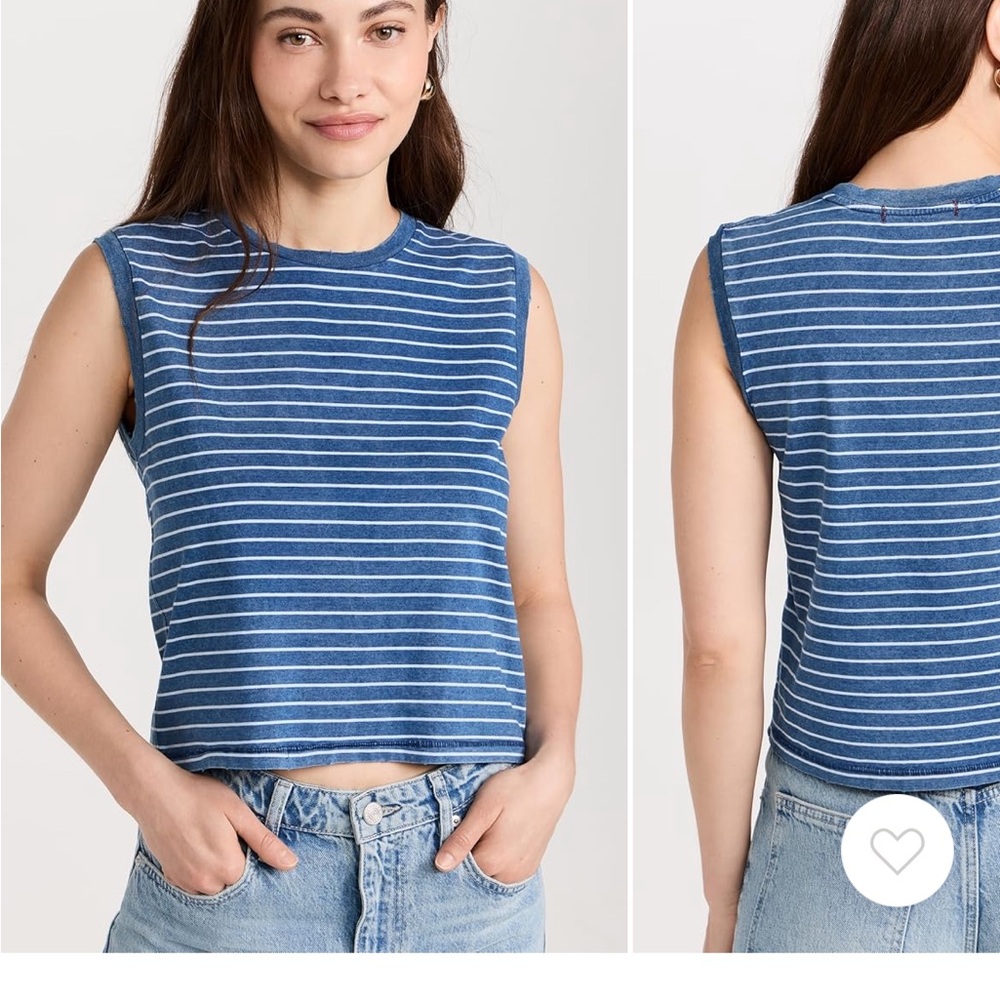 Amo babe sleeveless tee. Blue and white stripe.